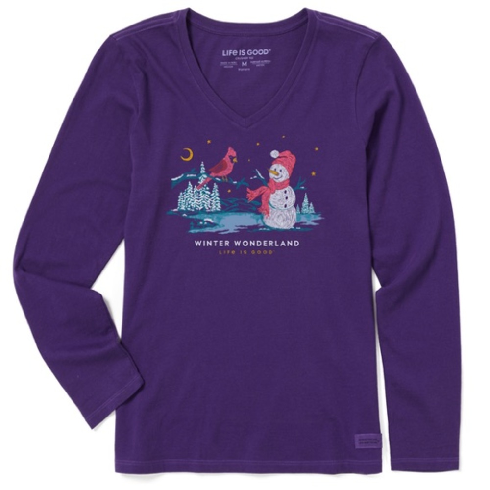 NWT Life is Good Women's Winter Wonderland Long Sleeve Crusher Vee